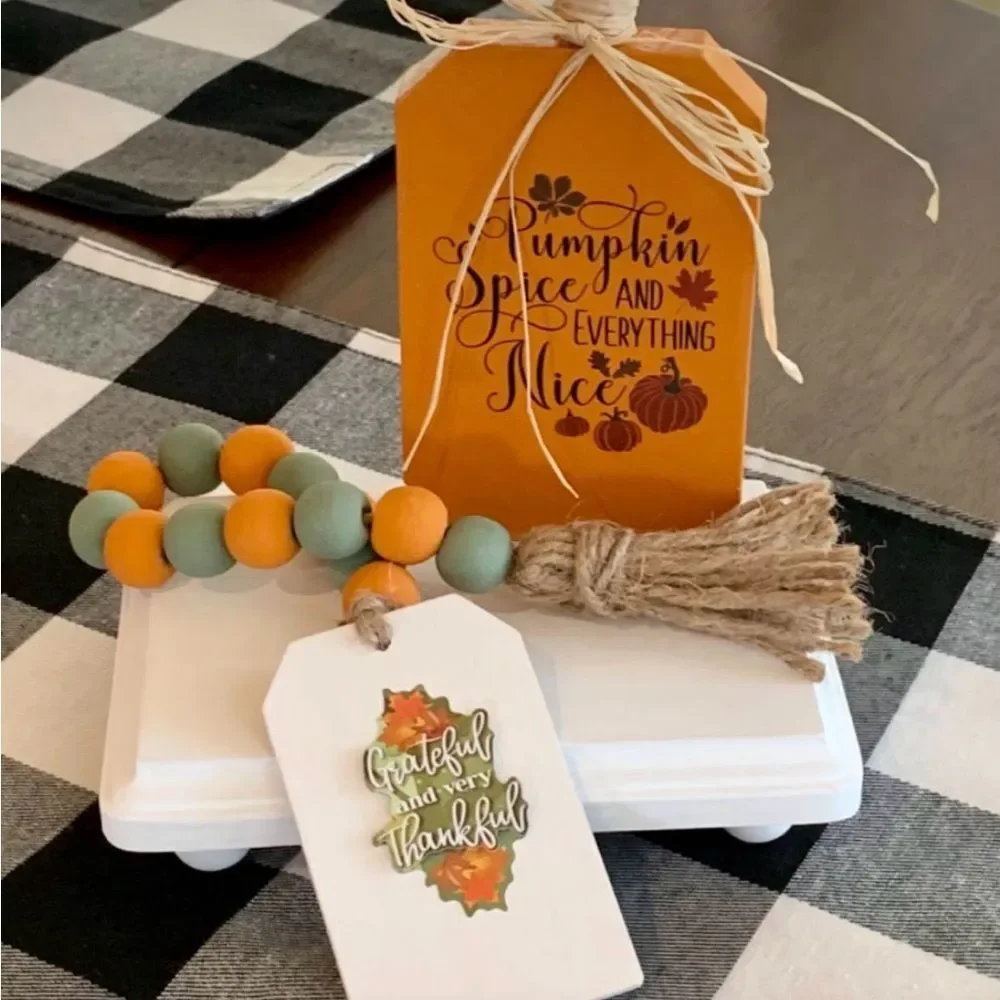 Autumn Beaded Thankful and Very Blessed Garland Fall Holiday Tier Tray Decor